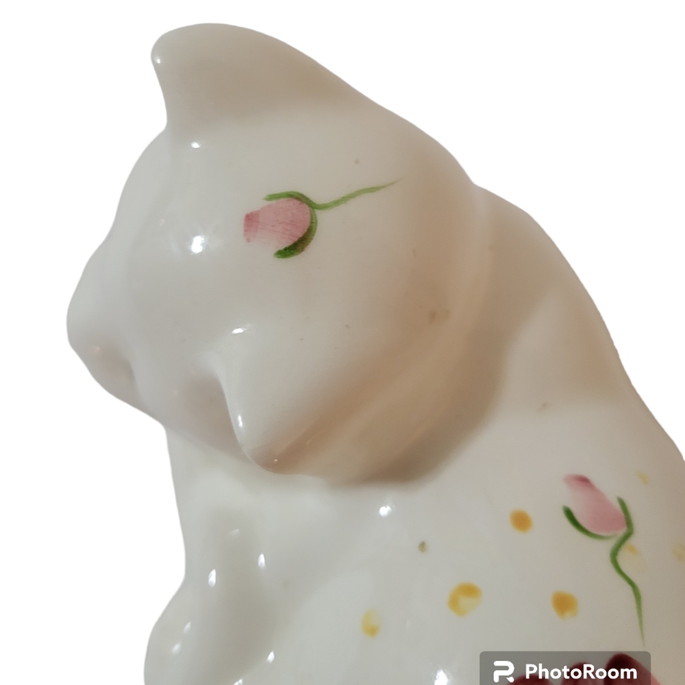 Vintage Sleeping Kitty Cat Figurine Hand Painted Flowers - Picture 5 of 11